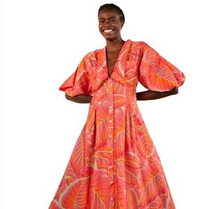 New FARM RIO Bright Forest Midi Dress Orange Pink Sz L
